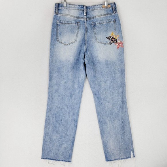 BLANKNYC Jeans Womens 28 Blue Madison Cropped Star Patch Distressed High Rise - Picture 11 of 16